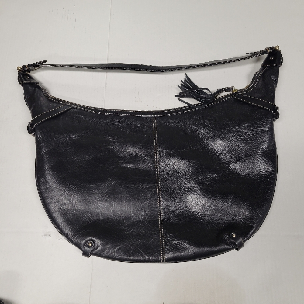 Vintage Genuine Leather Liz Claiborne Black Hobo Bag Crescent Y2k 2000s